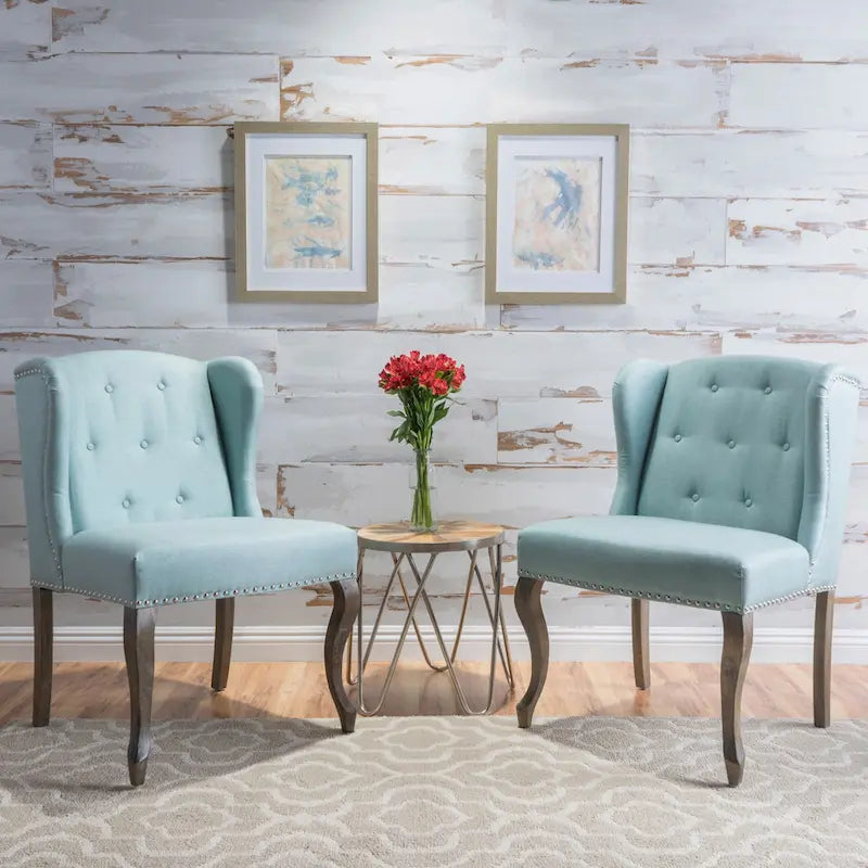 Niclas Wing Back Studded Fabric Accent Chairs (Set of 2) by Christopher Knight Home-2