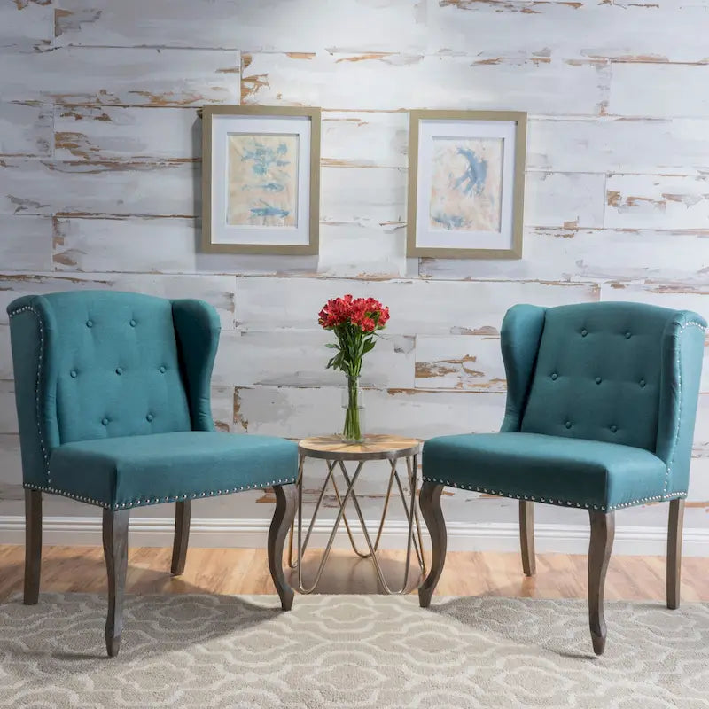 Niclas Wing Back Studded Fabric Accent Chairs (Set of 2) by Christopher Knight Home-3