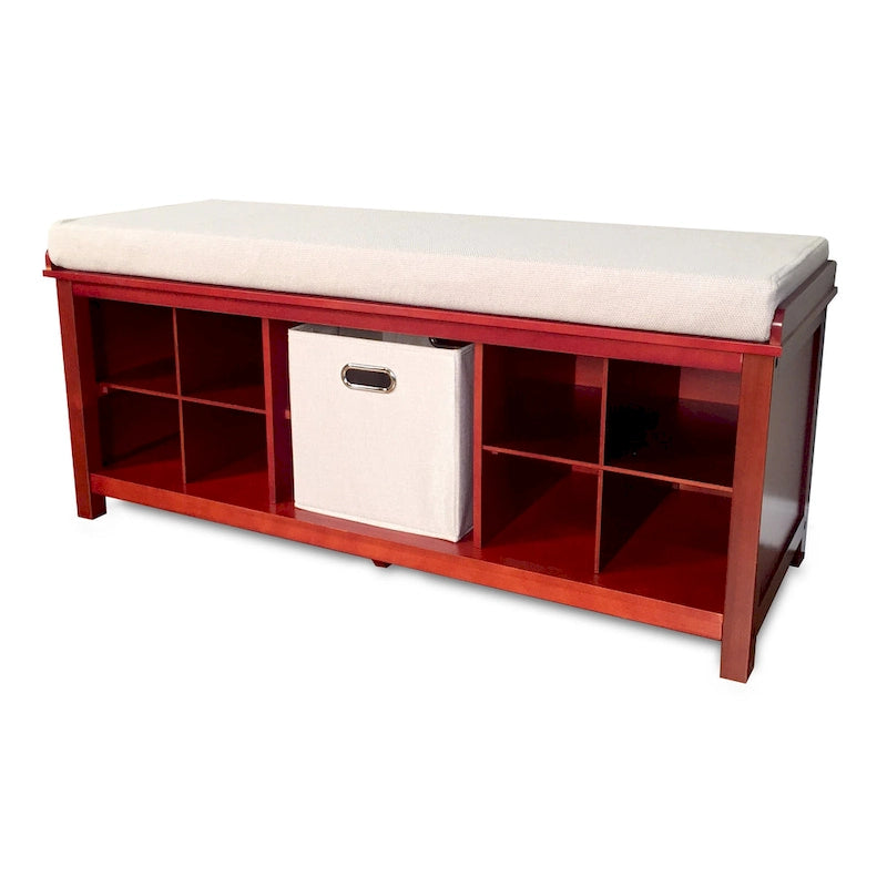John Louis Home Solid Wood Entryway Bench with 8 Shoe Cubbies Mahogany-2