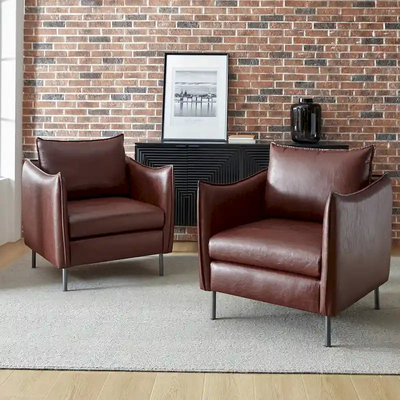 Jaime Modern Vegan Leather Accent chair with Metal Legs Set of 2 by HULALA HOME-34