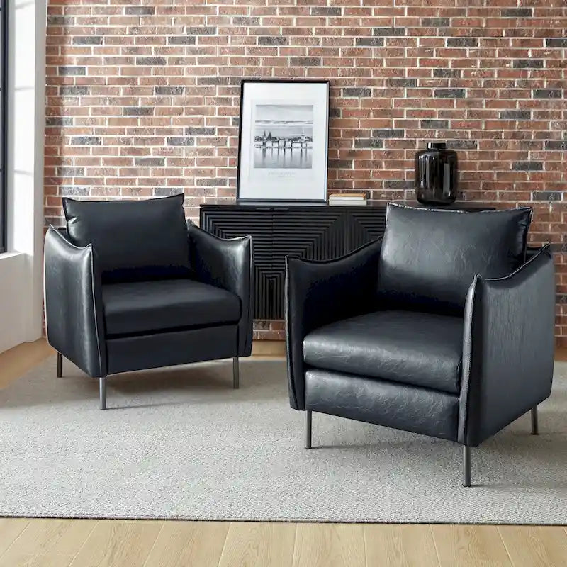 Jaime Modern Vegan Leather Accent chair with Metal Legs Set of 2 by HULALA HOME-35