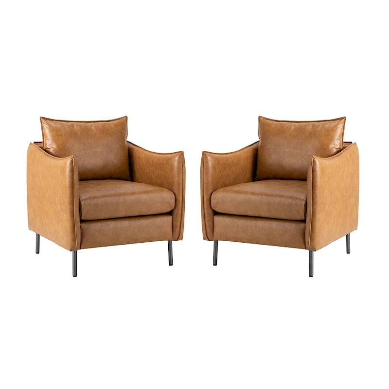 Jaime Modern Vegan Leather Accent chair with Metal Legs Set of 2 by HULALA HOME-2
