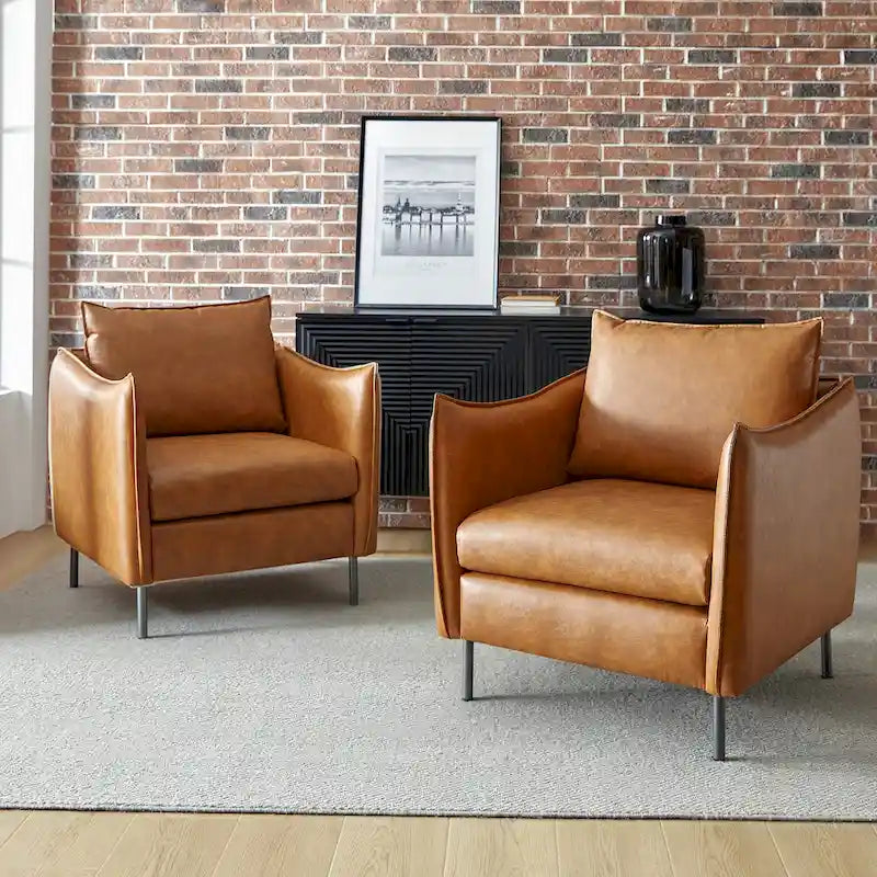 Jaime Modern Vegan Leather Accent chair with Metal Legs Set of 2 by HULALA HOME-4