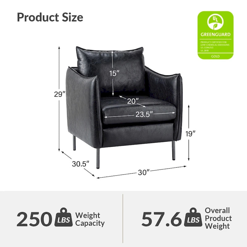 Jaime Modern Vegan Leather Accent chair with Metal Legs Set of 2 by HULALA HOME-26