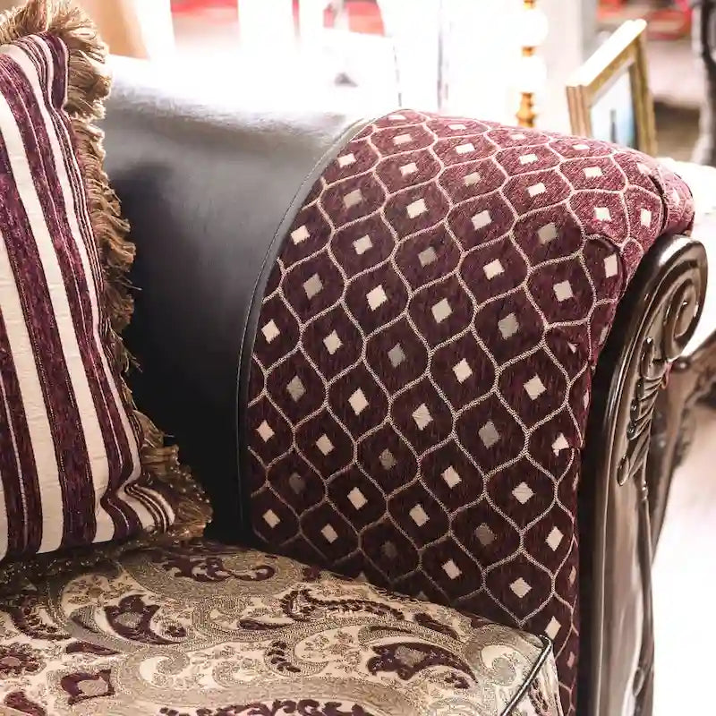 Burgundy Faux Leather Tufted Sofa - 3 Seater with Rolled Arms-2