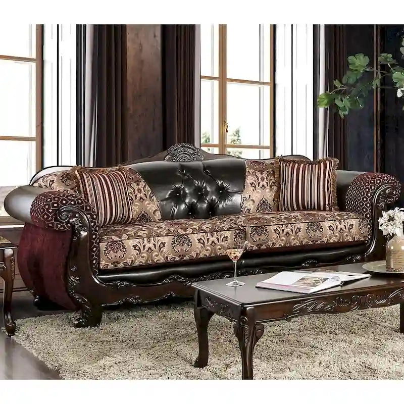 Burgundy Faux Leather Tufted Sofa - 3 Seater with Rolled Arms-13