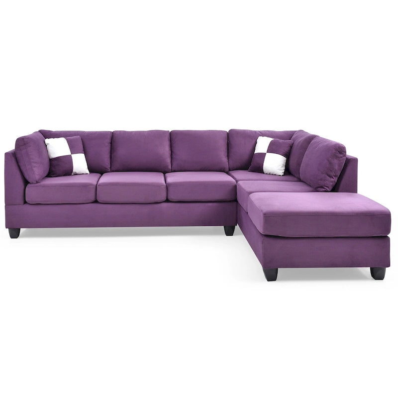 Malone 111 in. Suede 4-Seater Sectional Sofa with 2-Throw Pillow - 111L x 78W x 34H-39