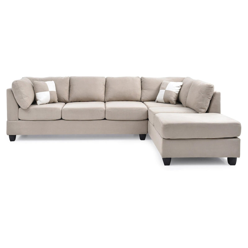 Malone 111 in. Suede 4-Seater Sectional Sofa with 2-Throw Pillow - 111L x 78W x 34H-40
