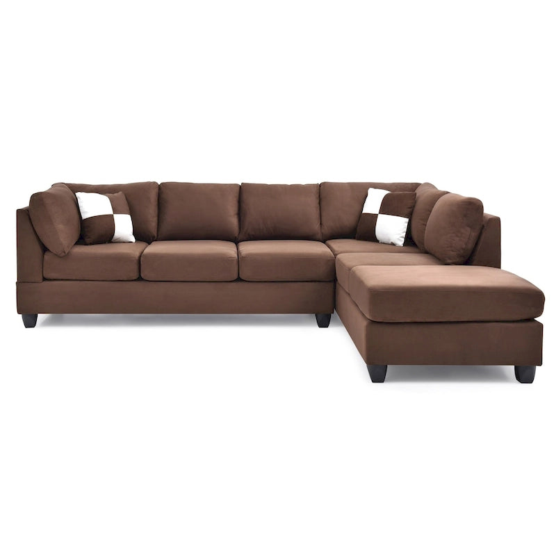 Malone 111 in. Suede 4-Seater Sectional Sofa with 2-Throw Pillow - 111L x 78W x 34H-41