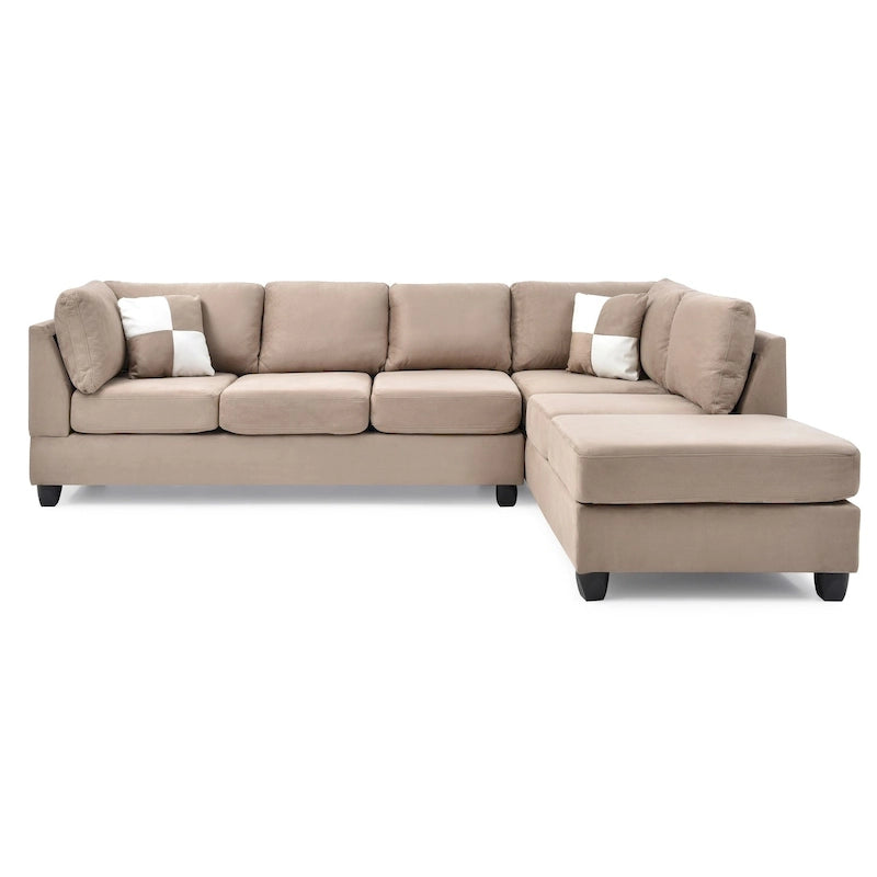 Malone 111 in. Suede 4-Seater Sectional Sofa with 2-Throw Pillow - 111L x 78W x 34H-42