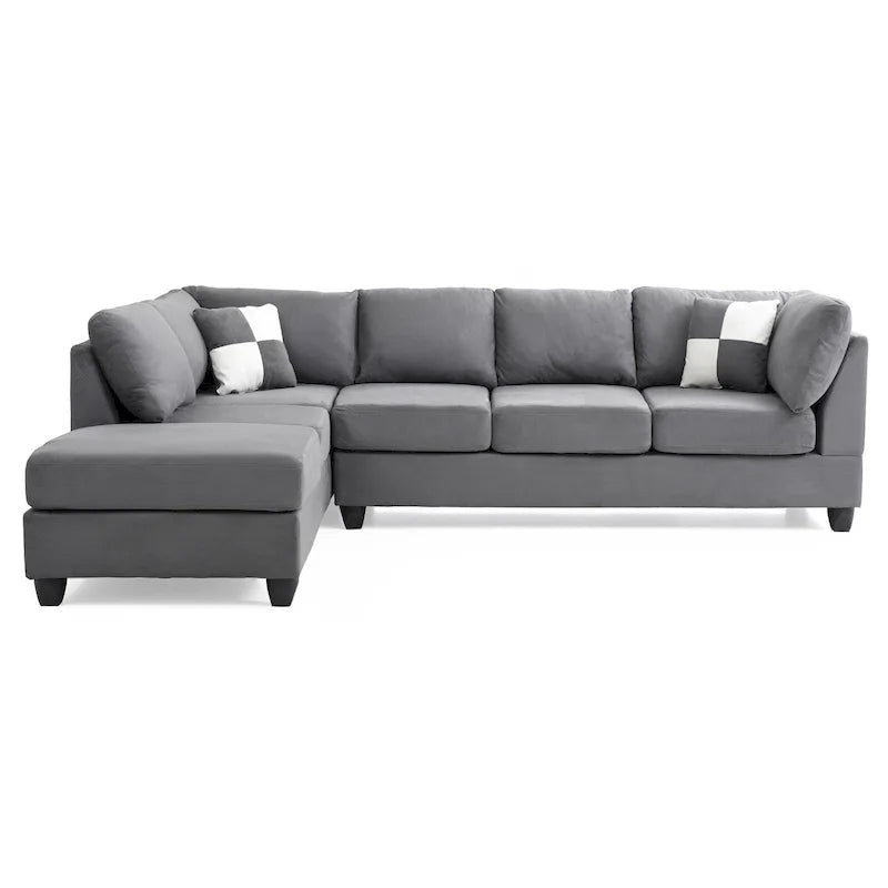 Malone 111 in. Suede 4-Seater Sectional Sofa with 2-Throw Pillow - 111L x 78W x 34H-43