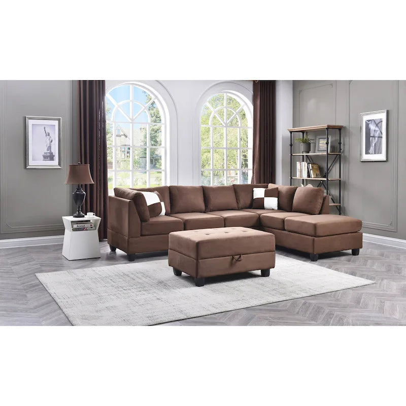 Malone 111 in. Suede 4-Seater Sectional Sofa with 2-Throw Pillow - 111L x 78W x 34H-15