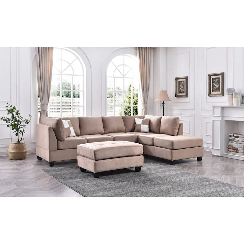 Malone 111 in. Suede 4-Seater Sectional Sofa with 2-Throw Pillow - 111L x 78W x 34H-21