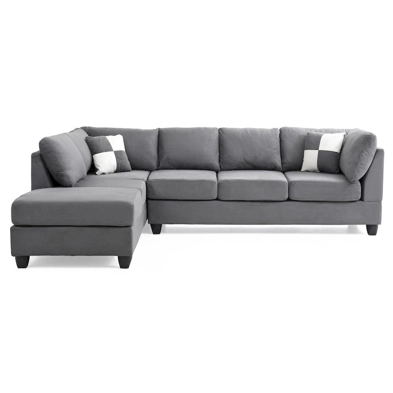 Malone 111 in. Suede 4-Seater Sectional Sofa with 2-Throw Pillow - 111L x 78W x 34H-23