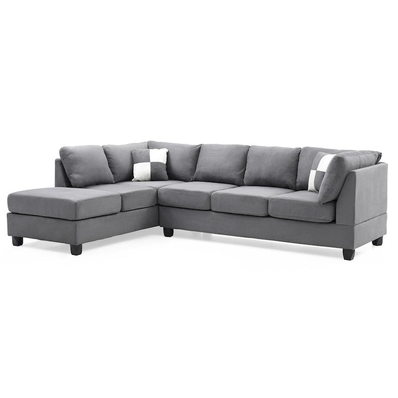 Malone 111 in. Suede 4-Seater Sectional Sofa with 2-Throw Pillow - 111L x 78W x 34H-24