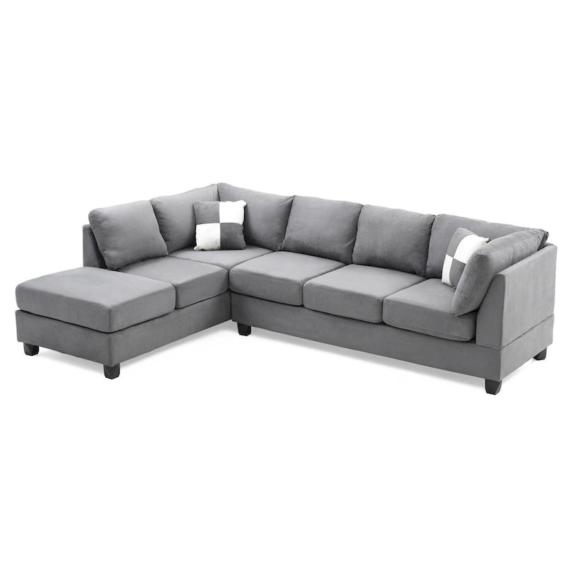 Malone 111 in. Suede 4-Seater Sectional Sofa with 2-Throw Pillow - 111L x 78W x 34H-25