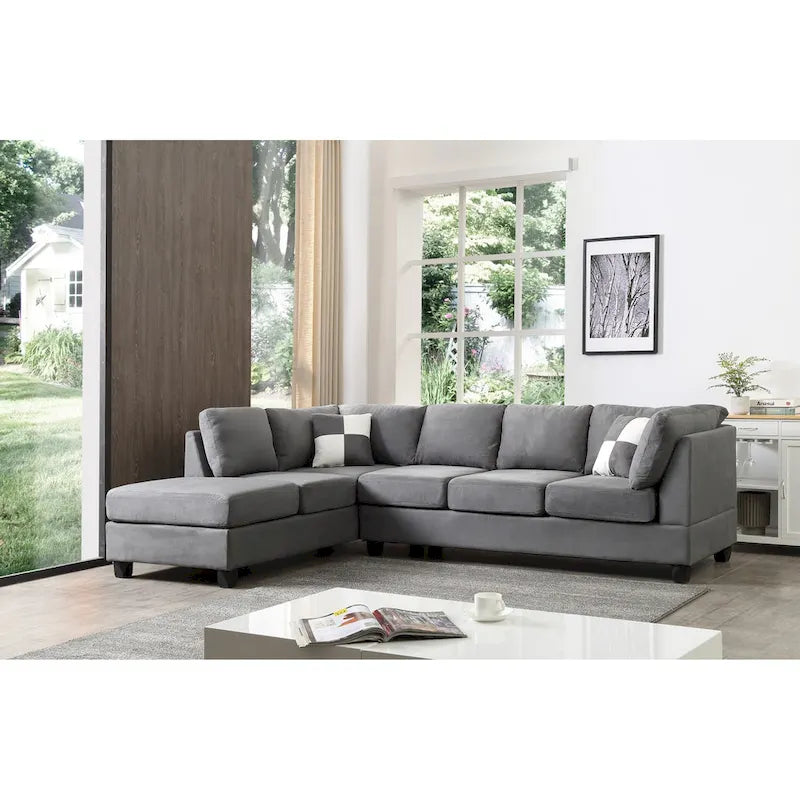 Malone 111 in. Suede 4-Seater Sectional Sofa with 2-Throw Pillow - 111L x 78W x 34H-27
