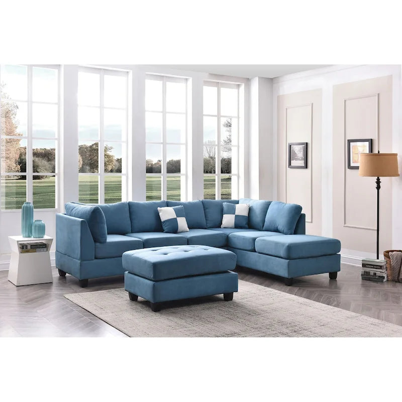 Malone 111 in. Suede 4-Seater Sectional Sofa with 2-Throw Pillow - 111L x 78W x 34H-33