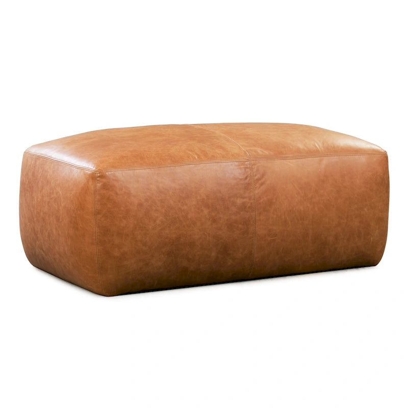 Tan Leather Ottoman - Square Footrest with Feather Padding-35