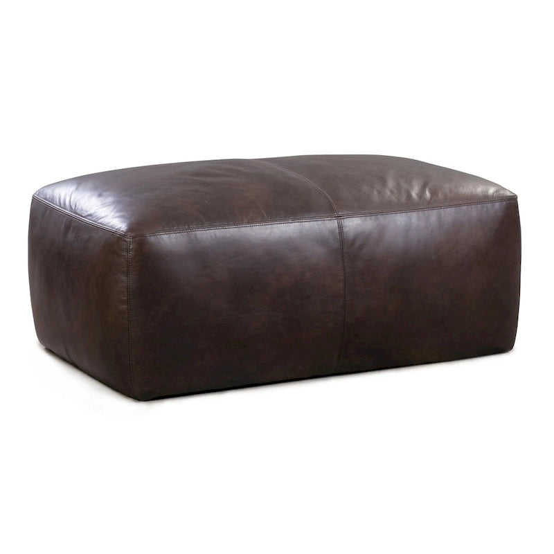 Tan Leather Ottoman - Square Footrest with Feather Padding-36