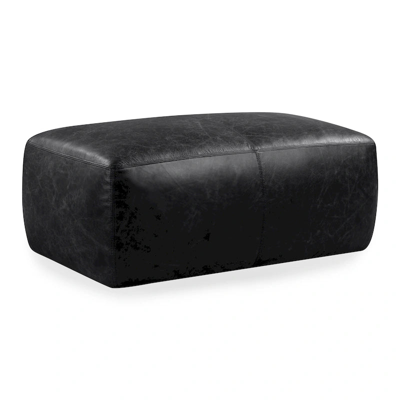 Tan Leather Ottoman - Square Footrest with Feather Padding-38