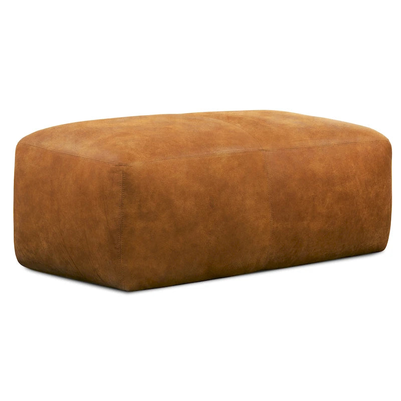 Tan Leather Ottoman - Square Footrest with Feather Padding-39
