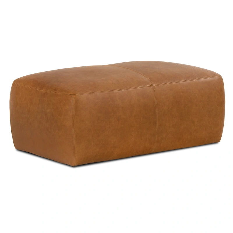 Tan Leather Ottoman - Square Footrest with Feather Padding-40
