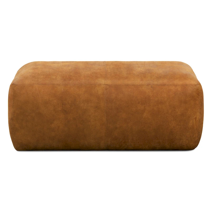 Tan Leather Ottoman - Square Footrest with Feather Padding-3