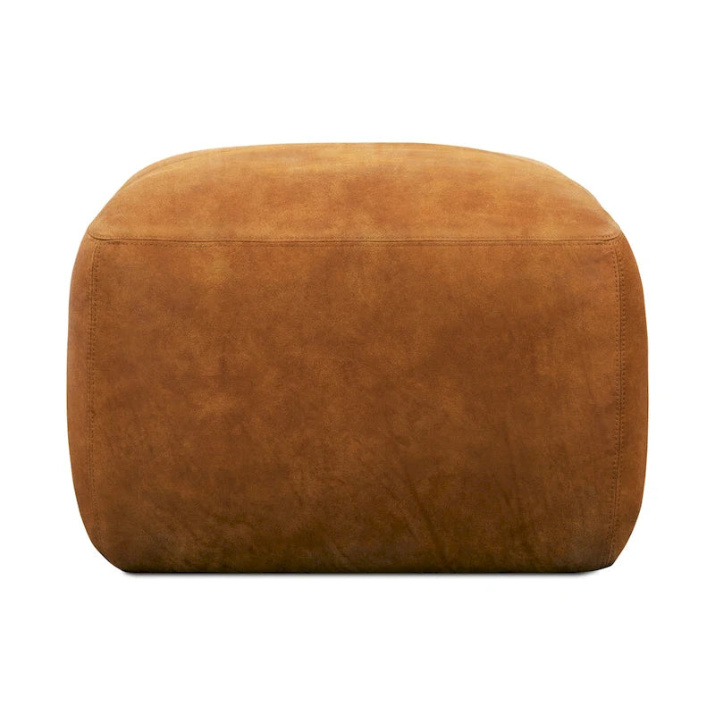 Tan Leather Ottoman - Square Footrest with Feather Padding-4