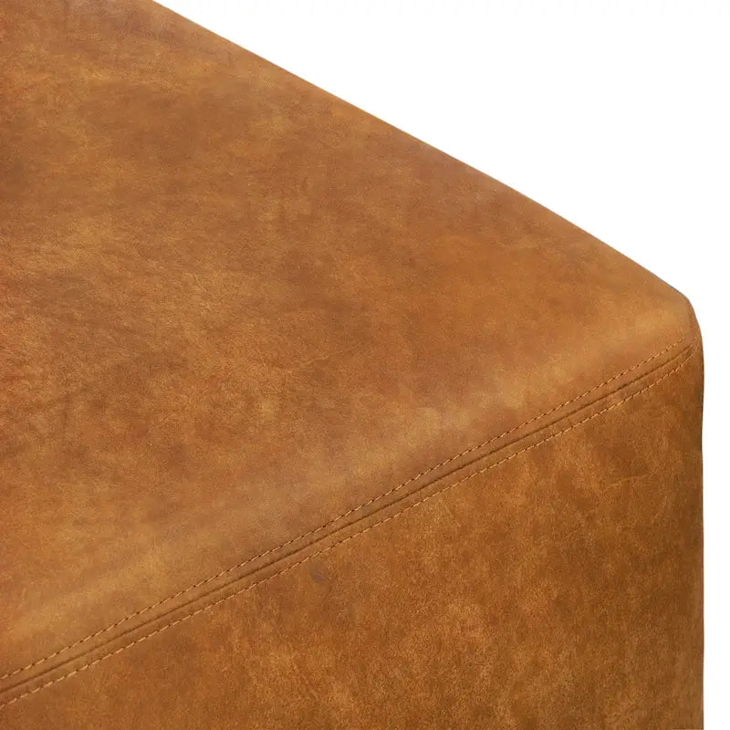 Tan Leather Ottoman - Square Footrest with Feather Padding-6
