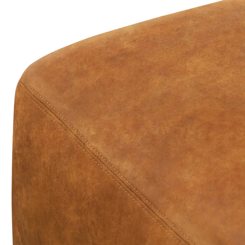 Tan Leather Ottoman - Square Footrest with Feather Padding-7