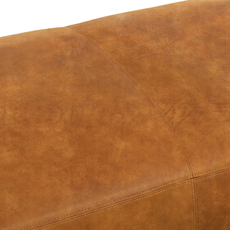 Tan Leather Ottoman - Square Footrest with Feather Padding-8