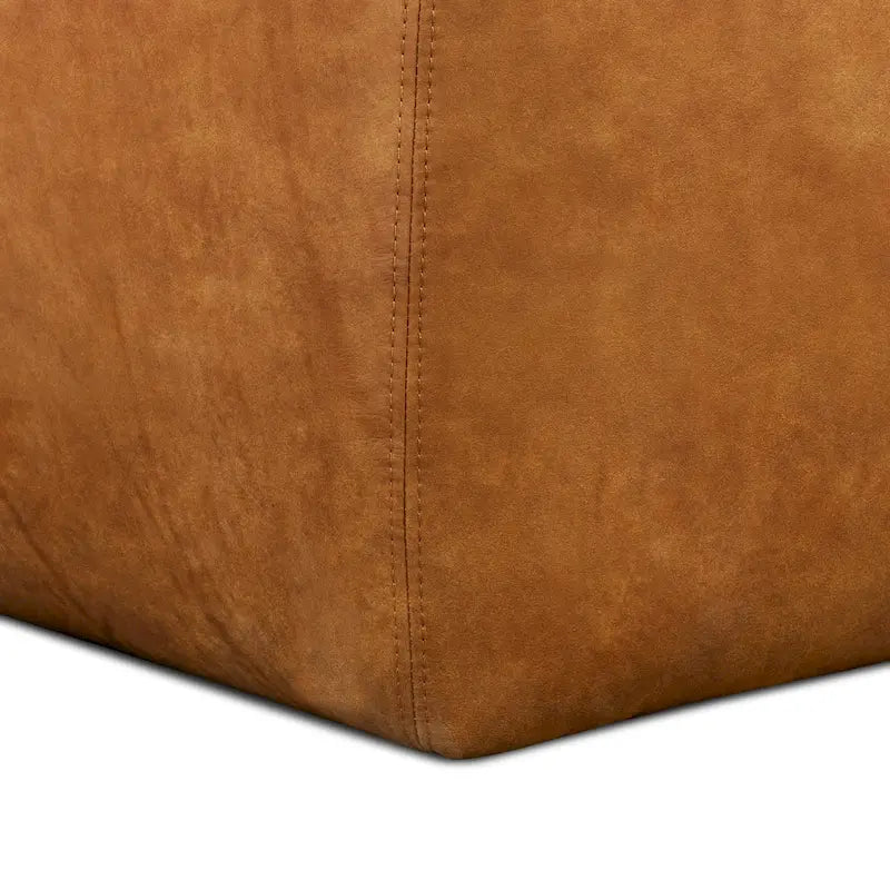 Tan Leather Ottoman - Square Footrest with Feather Padding-9