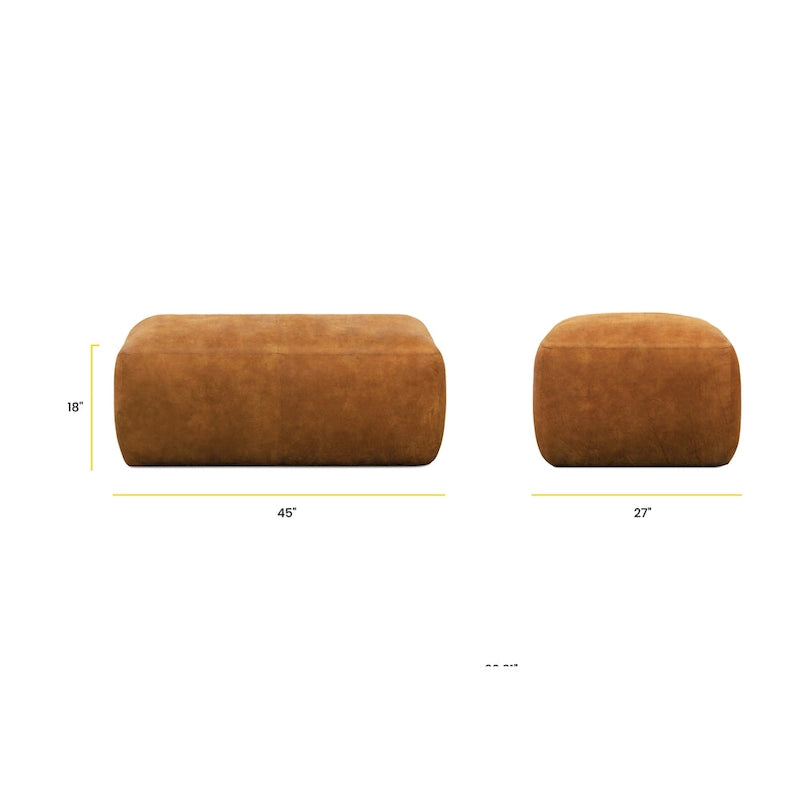 Tan Leather Ottoman - Square Footrest with Feather Padding-11