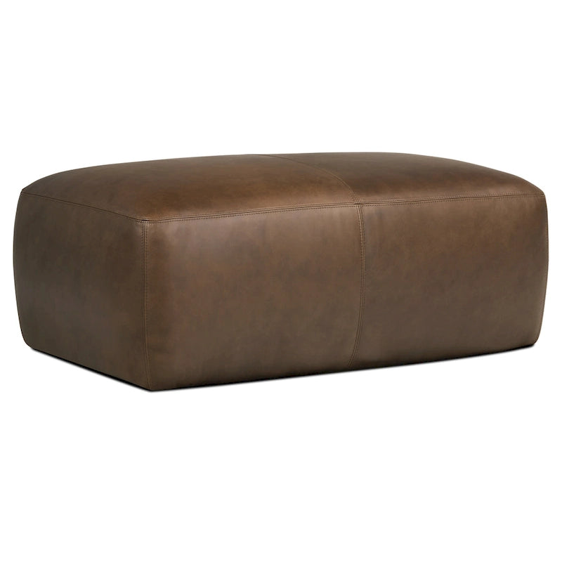 Tan Leather Ottoman - Square Footrest with Feather Padding-12