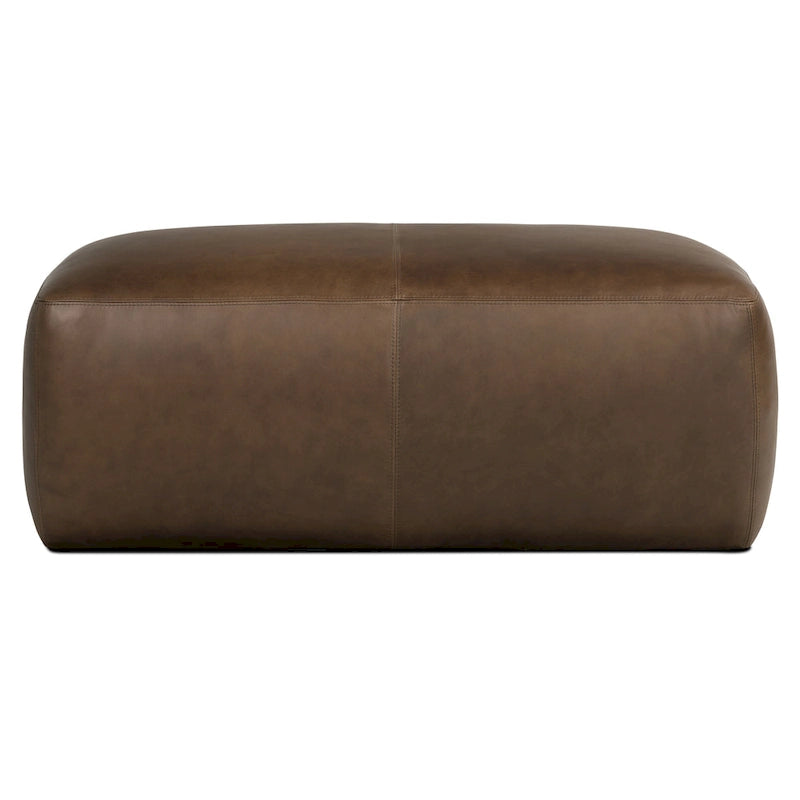 Tan Leather Ottoman - Square Footrest with Feather Padding-13