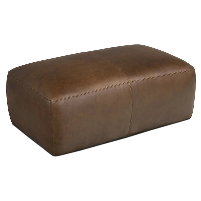 Tan Leather Ottoman - Square Footrest with Feather Padding-14