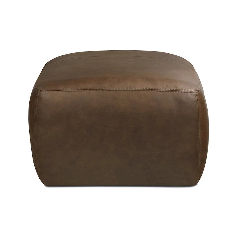 Tan Leather Ottoman - Square Footrest with Feather Padding-15