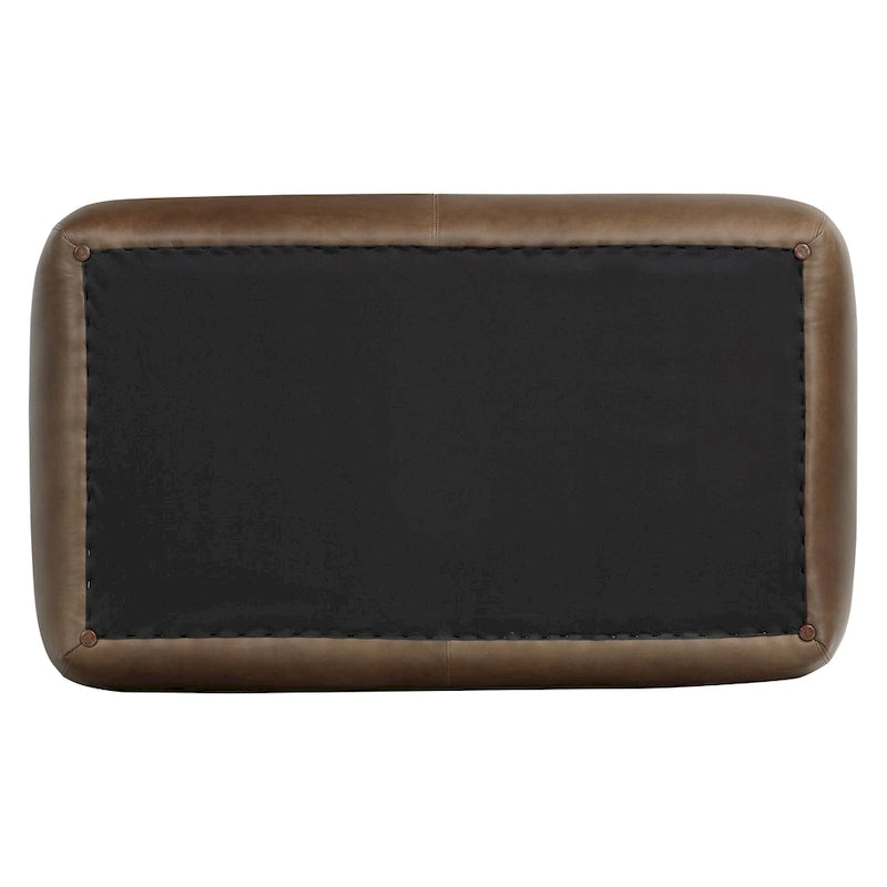 Tan Leather Ottoman - Square Footrest with Feather Padding-17