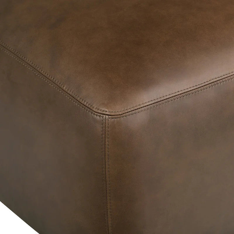 Tan Leather Ottoman - Square Footrest with Feather Padding-19