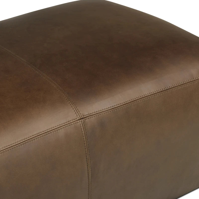 Tan Leather Ottoman - Square Footrest with Feather Padding-20