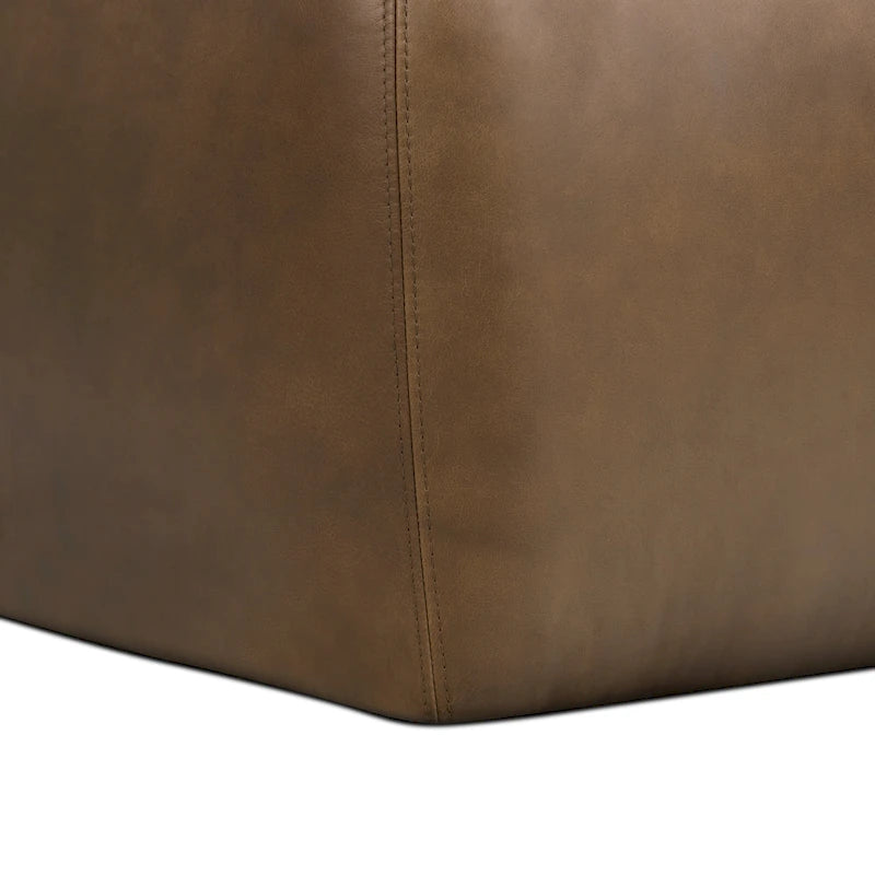Tan Leather Ottoman - Square Footrest with Feather Padding-21