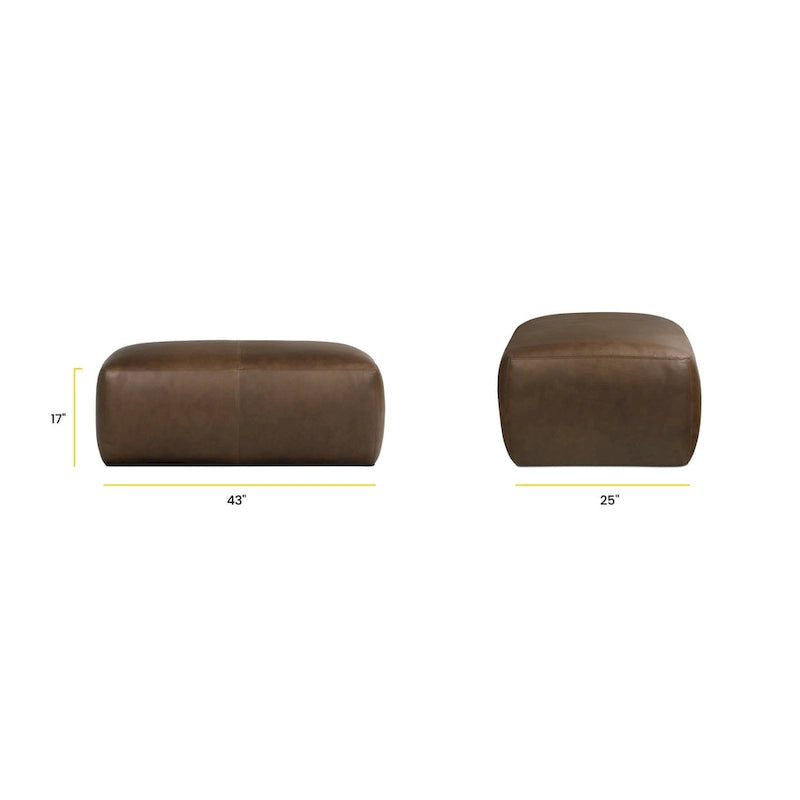 Tan Leather Ottoman - Square Footrest with Feather Padding-23