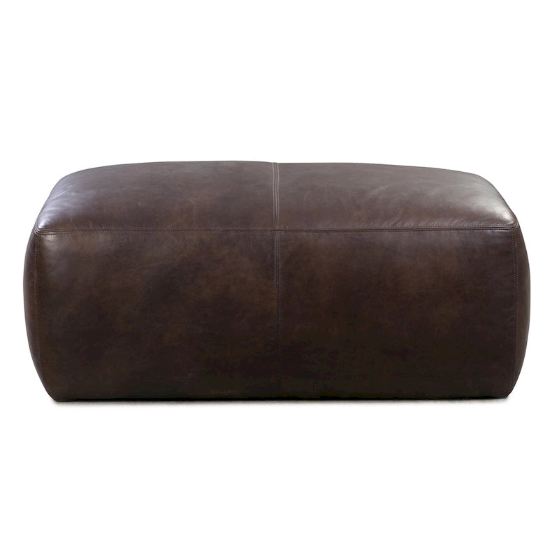 Tan Leather Ottoman - Square Footrest with Feather Padding-25