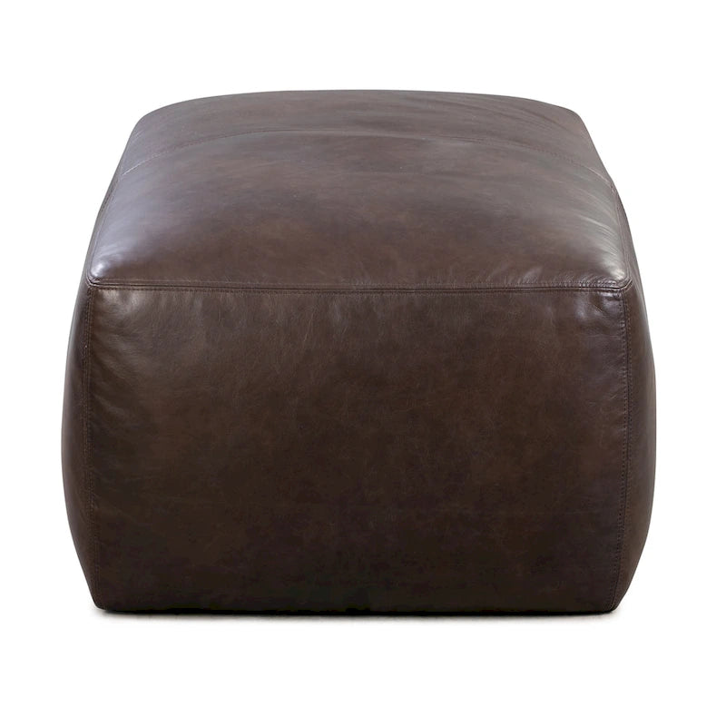 Tan Leather Ottoman - Square Footrest with Feather Padding-26