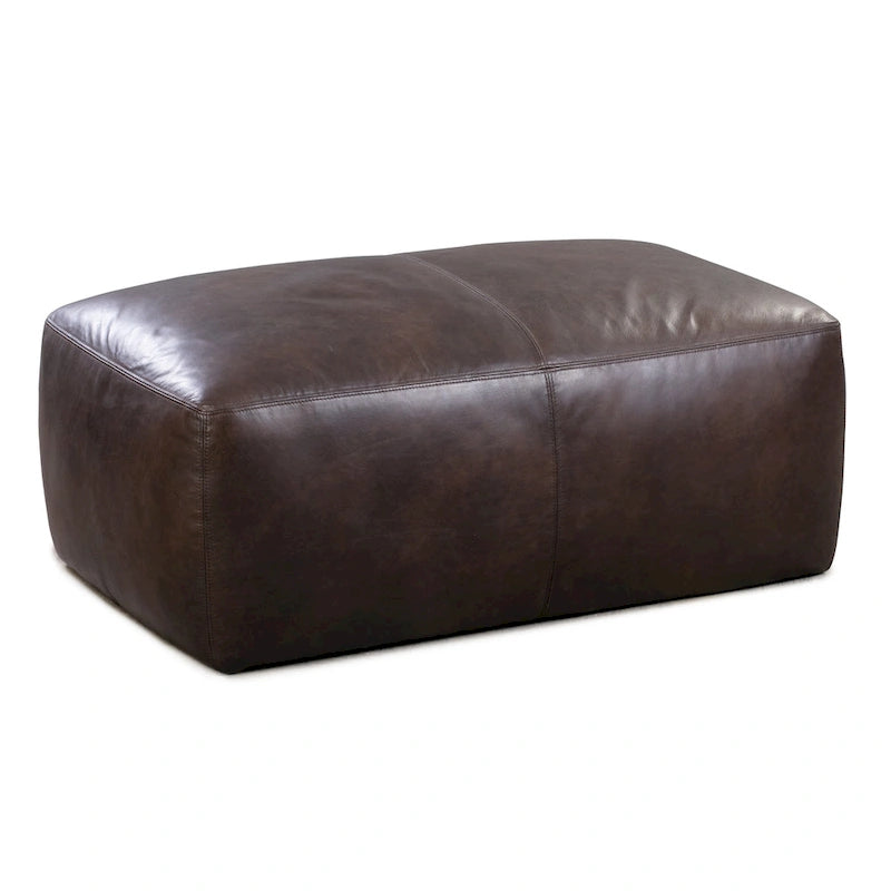 Tan Leather Ottoman - Square Footrest with Feather Padding-27