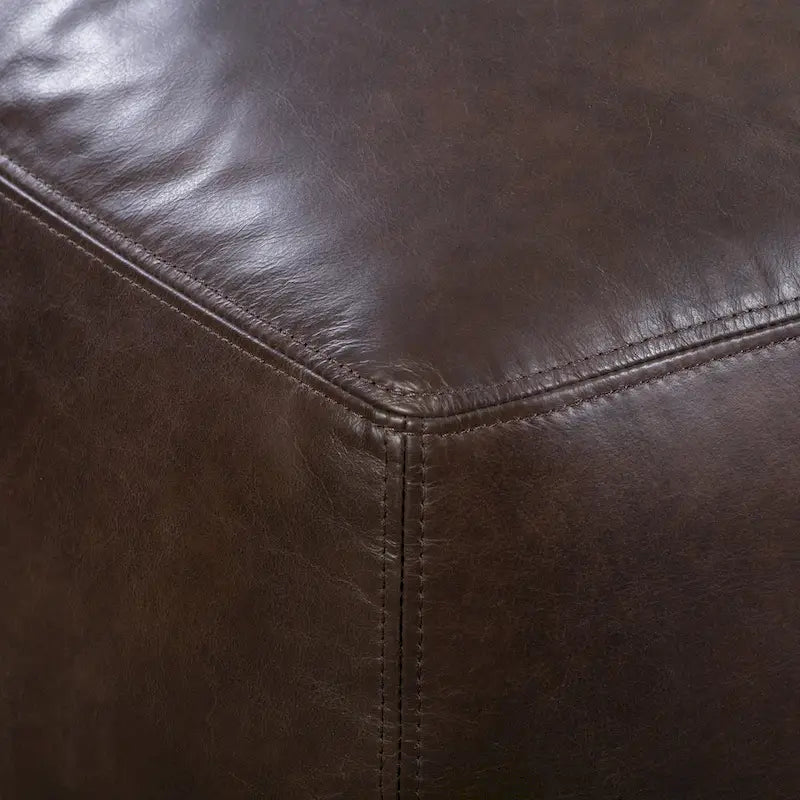 Tan Leather Ottoman - Square Footrest with Feather Padding-29