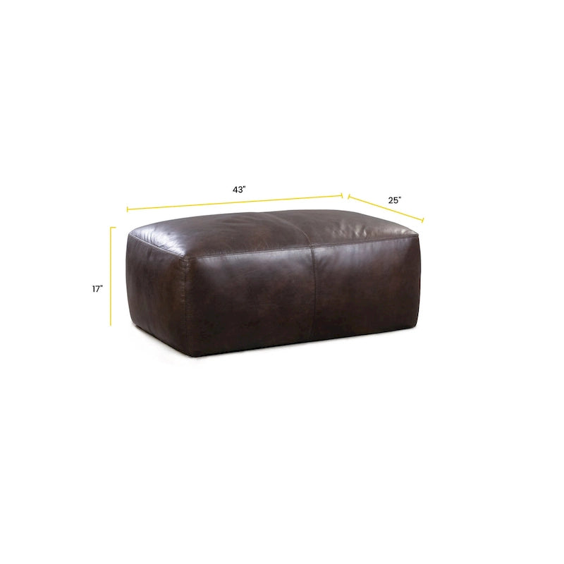 Tan Leather Ottoman - Square Footrest with Feather Padding-32