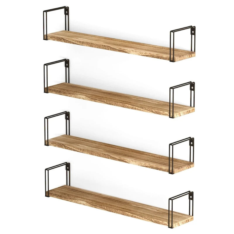 Wallniture Avila 24x4.5 Kitchen Wall Shelves, Natural Burned,Set of 4-2