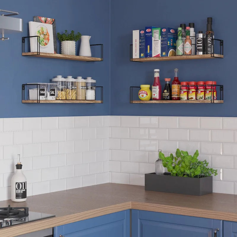 Wallniture Avila 24x4.5 Kitchen Wall Shelves, Natural Burned,Set of 4-3